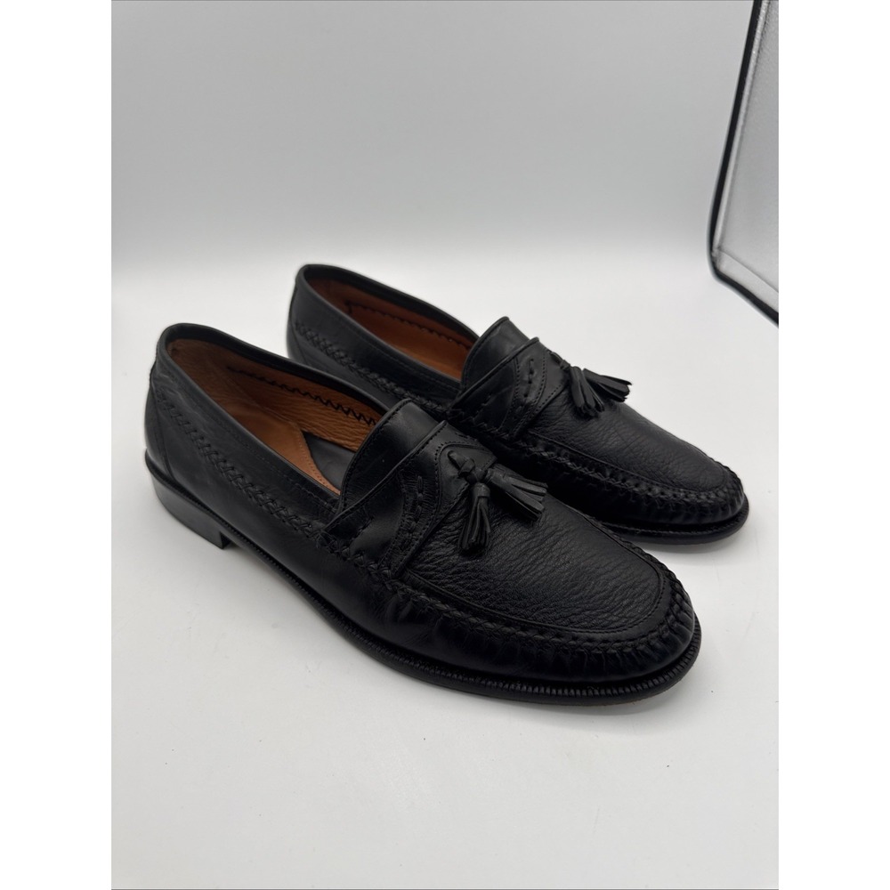Pronto Uomo Shoes Mens 10 M Dress Slip On Tassel Loafer Black Leather Italy